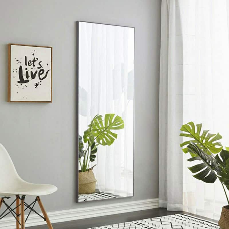 Roomfitters Full Body Mirror with Gray Solid Wood Frame, Floor or Wall Mounted Dressing Mirror for Bedroom, Gray