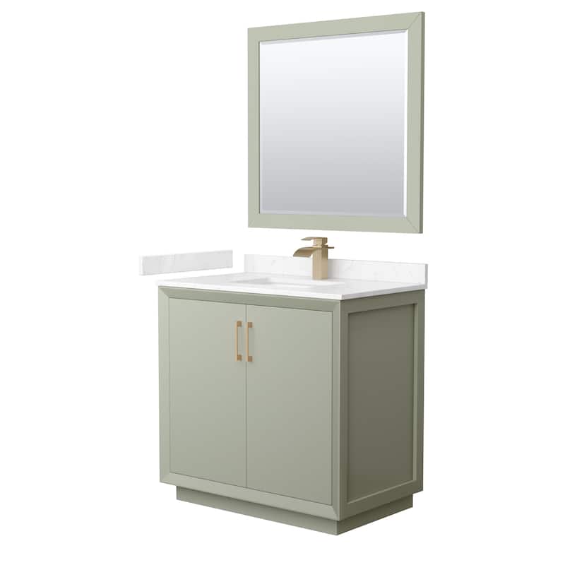 Wyndham Collection WCF414136S-VCA-UNSM34 Strada 36" Free Standing - Light Green / Carrara Cultured Marble Top / Satin