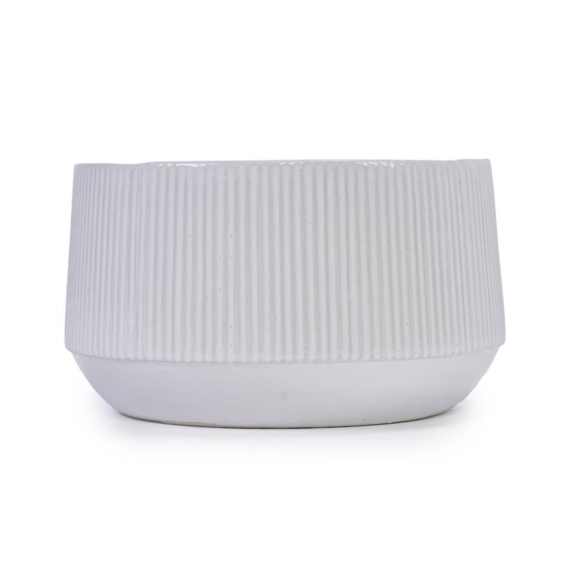 Set 2 Non-Porous Matte White Ribbed Ceramic Planter for Aquatic Plants