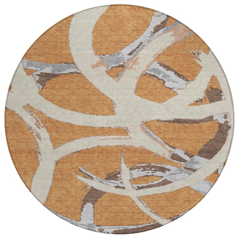 Machine Washable Indoor/ Outdoor Abstract Contemporary Chantille Rug