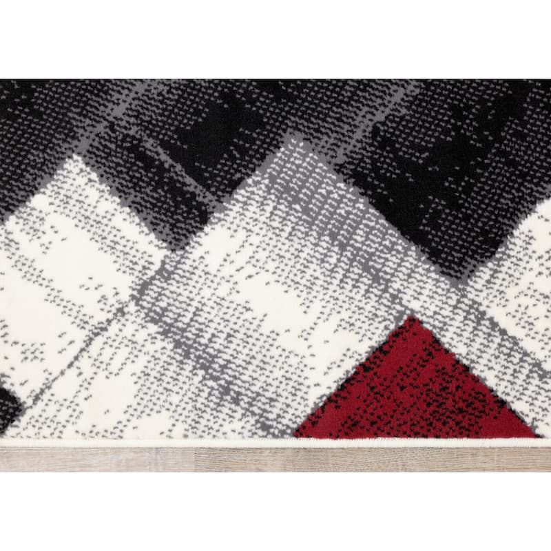 Florence Collection - Grey/Red Rectangles Area Rug - 4'7" x 6'7"