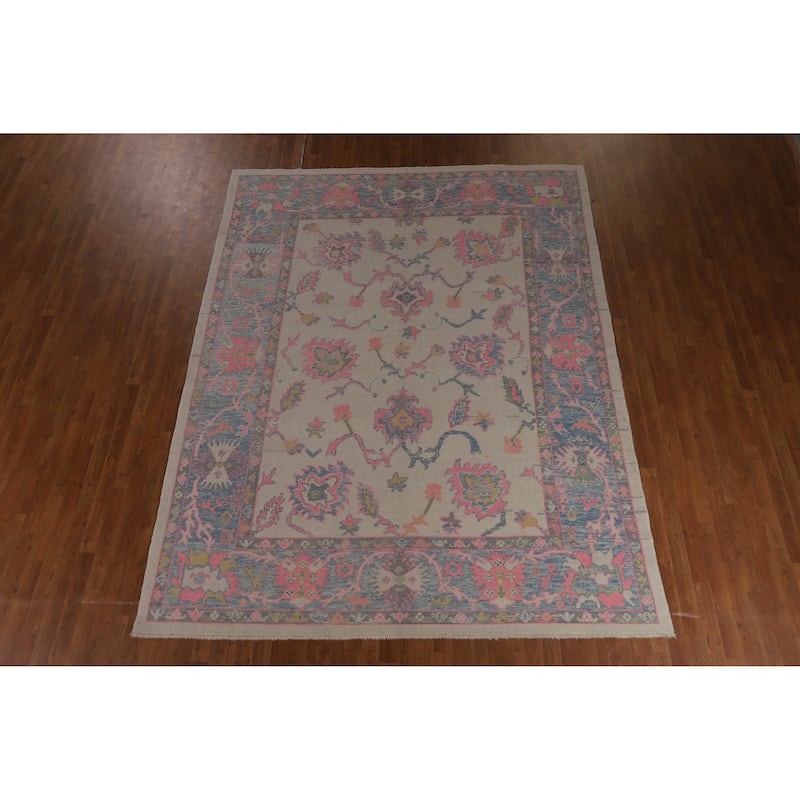 Hand Knotted Oriental 100% Wool Carpet Transitional All-Over Beige & Ivories Oushak Area Rug - 10' 7'' X 8' 4''