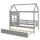 preview thumbnail 20 of 18, Gymax Twin Size House Bed with Trundle Wooden Platform Bed w/ Roof