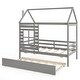 preview thumbnail 3 of 19, Twin House Bed Frame with Trundle Wooden Platform for Kids Bedroom