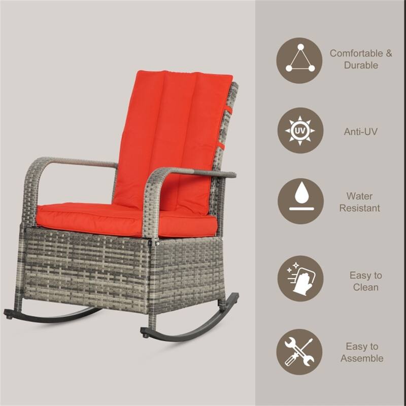 Reclining Outdoor Rocking Chair with Removable Cushion Covers and Adjustable Footrest for Comfortable Seating
