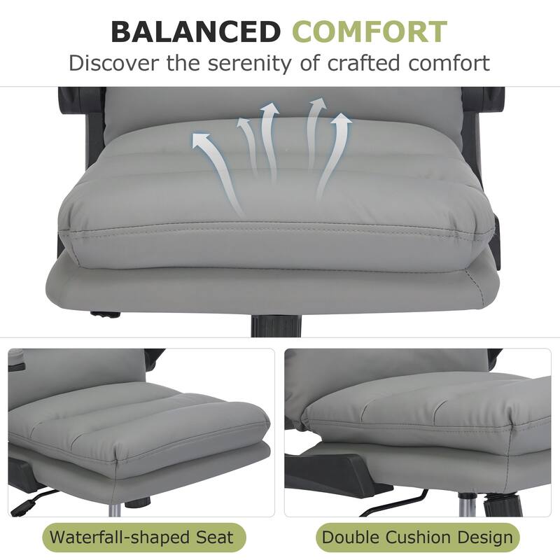 Javlergo White PU Leather Office Chair Adjustable Back 360° Swivel Chair with Flip-Up Arms Ergonomic Desk Chair for Home Office