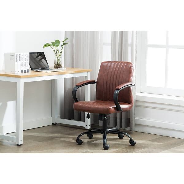 slide 2 of 10, Porthos Home Palmer Swivel Office Chair, Ribbed PU Leather Upholstery