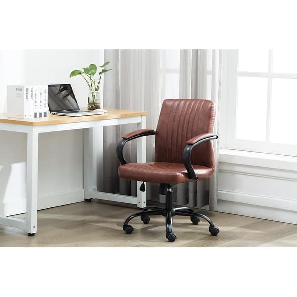 Porthos Home Palmer Swivel Office Chair Ribbed PU Leather