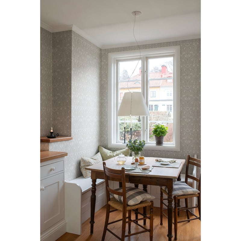 Spring Thicket Dove Tulip Damask Wallpaper