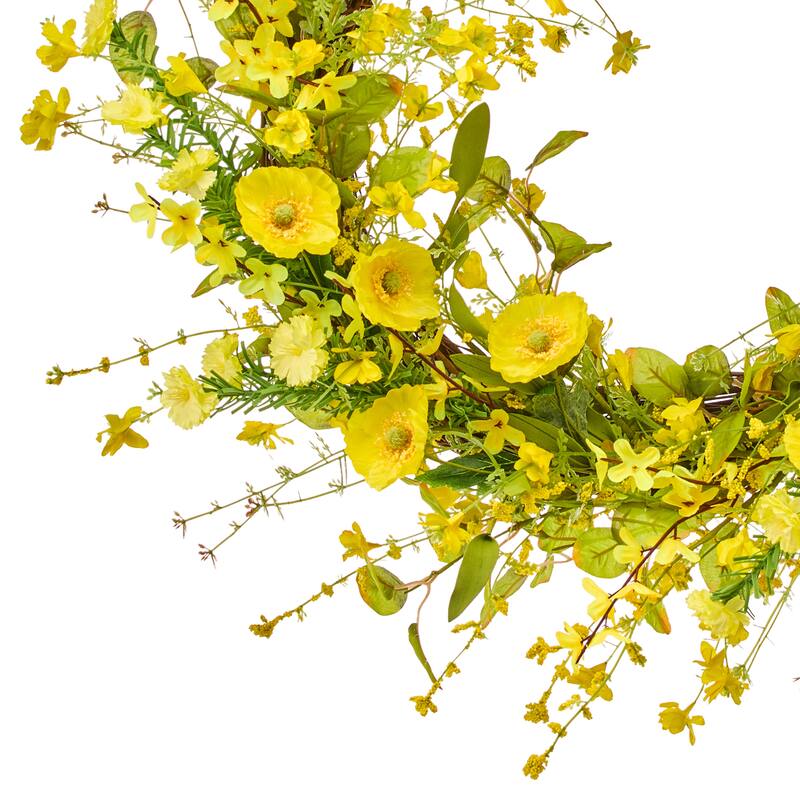 24" Spring Poppy/Forsythia Wreath