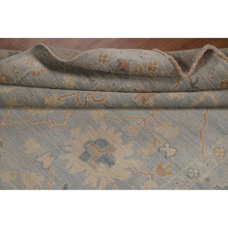 Vegetable Dye Oushak Turkish Rug Hand-Knotted Blue Wool Carpet - 4'11"x 6'11"