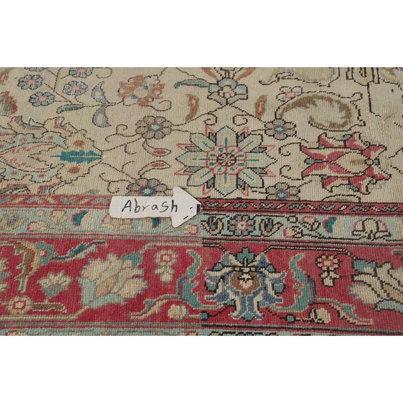 All-Over Distressed Tabriz Vintage Persian Rug Handmade Wool Carpet - 9'5" x 12'5"