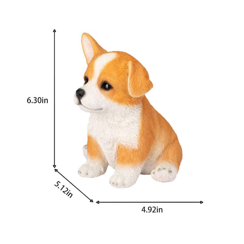 Sitting Corgi Puppy Outdoor Statue - 6.25" - Yellow and White