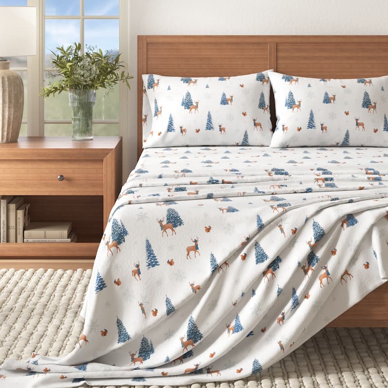 Linery & Co. Christmas Turkish Cotton Double-Brushed Flannel Bed Sheet Set
