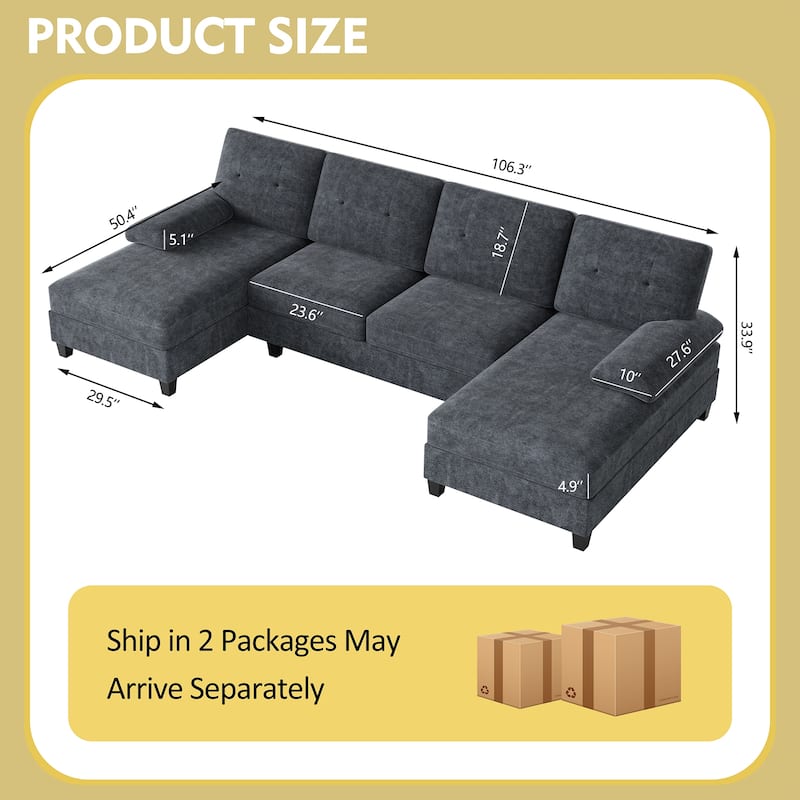 106'' Sectional Sofa with Thick Cushions for Living Room