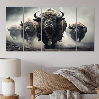 Designart "Grey Buffalo Gentle Guardians I" Animals Multipanel Wall Art Print set