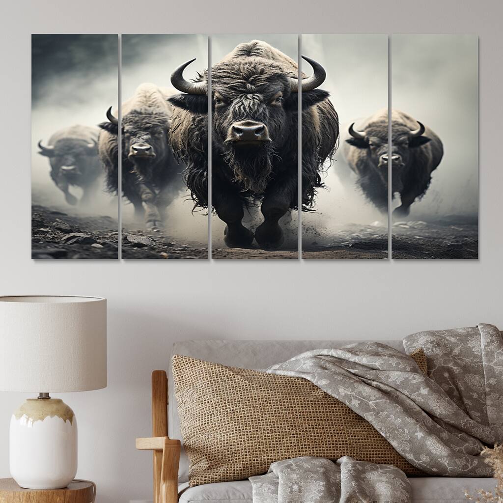 Designart "Grey Buffalo Gentle Guardians I" Animals Multipanel Wall Art Print set