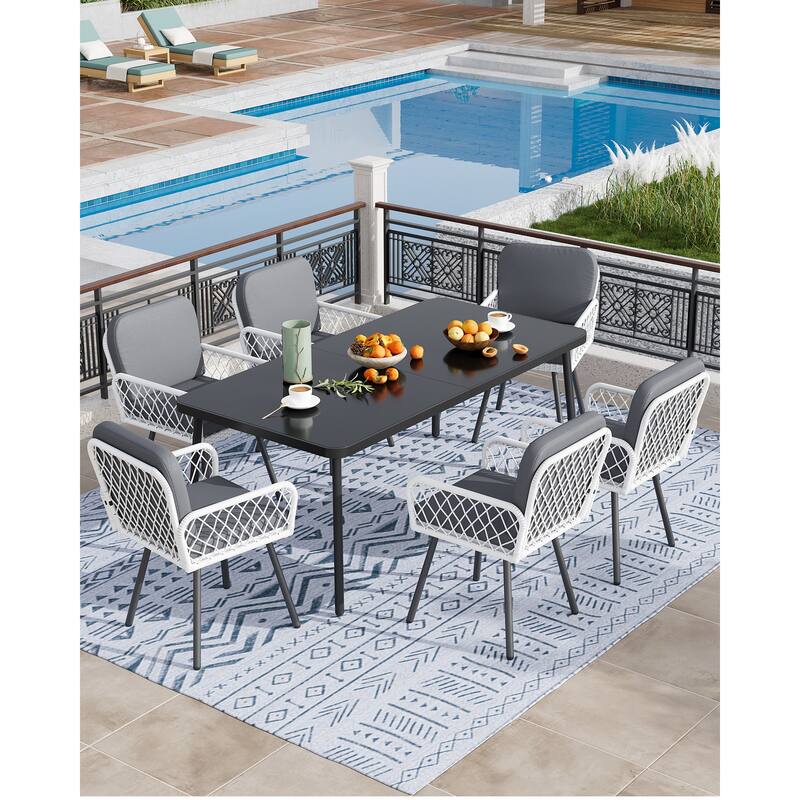 Patio Dining Chairs Set of 4 with Black Metal Frame & White Hand