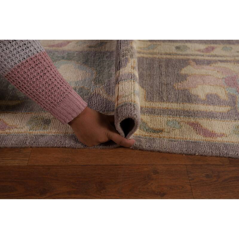 All-Over Gray Oushak Vegetable Dye Large Area Rug Handmade Wool Carpet - 10'0" x 13'9"
