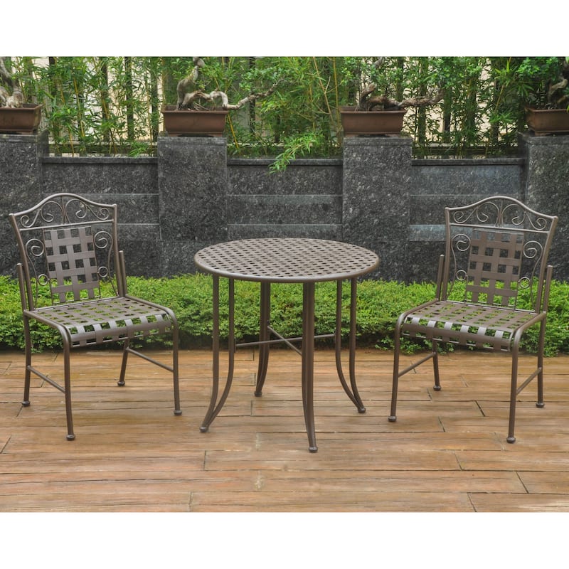Mandalay 3-Piece Iron Patio Bistro Set - Rustic Brown