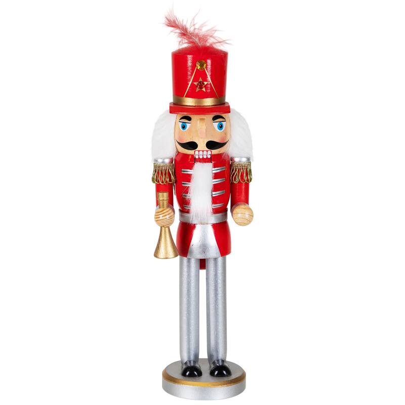 14" Red and White Wooden Christmas Nutcracker with Horn