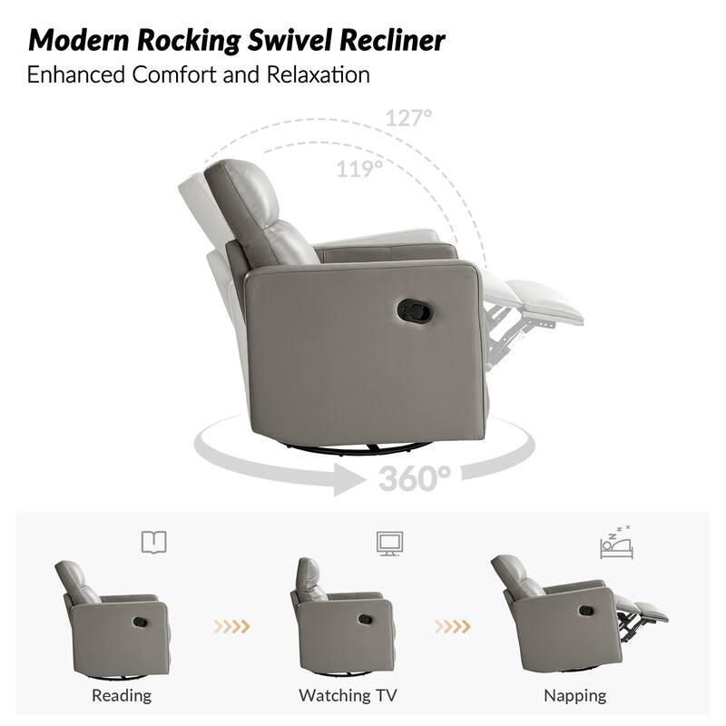 Josefa Modern Genuine Leather Swivel Rocker Recliner Set of 2 by Hulala Home