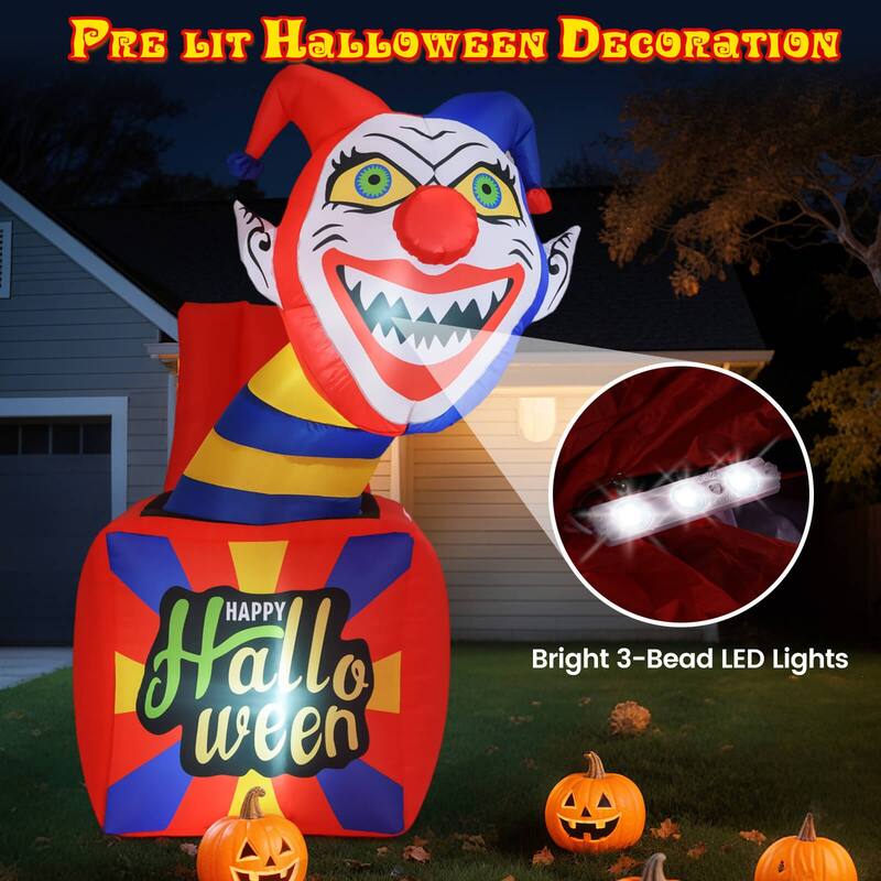 Costway 5 Ft Halloween Inflatable Clown Blow up Circus Clown Box - as pic shows - See Details