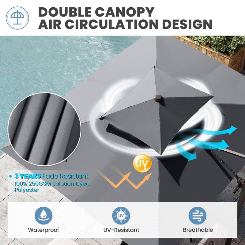 11 × 9 ft Outdoor Patio Offset Cantilever Dual Top Umbrella with Weighted Base
