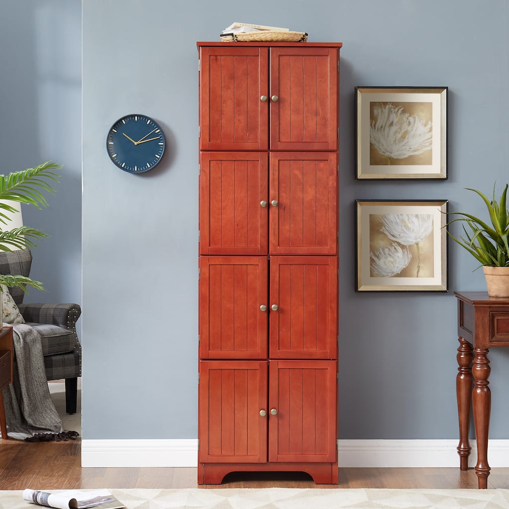 72.4" Tall Storage Cabinet Tall Storage Cabinet with 8 Doors and 4 Shelves ,Bookshelf, Freestanding Storage Cabinet,Cherry