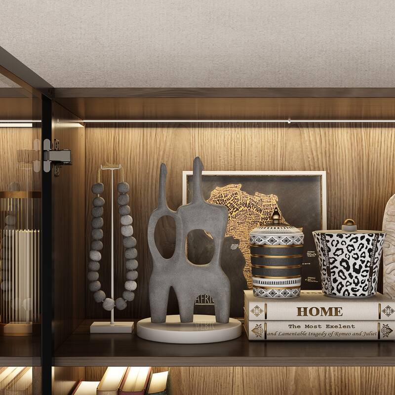 LED-Lit Wood Grain Cabinet - Configurable Storage for Home or Office