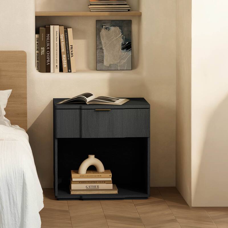 Manhattan Comfort Clive 22 Inch 1 Drawer Nightstand - Black