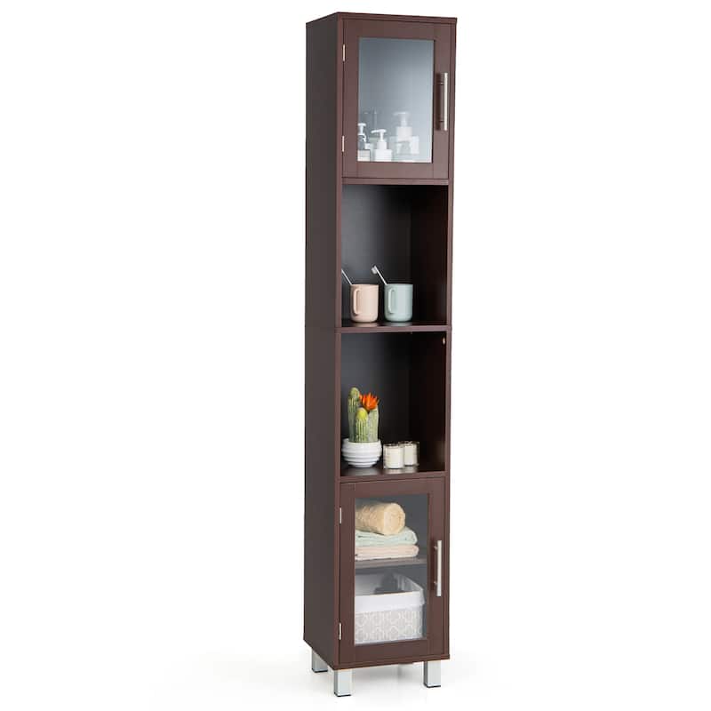 71'' Tall Tower Bathroom Storage Cabinet Organizer Display Shelves - Brown