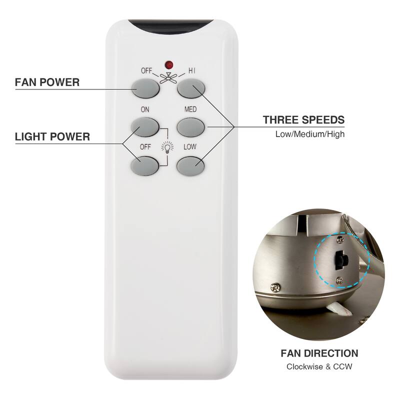 CO-Z 52" 5-Blade Reversible Ceiling Fan with LED Light and Remote