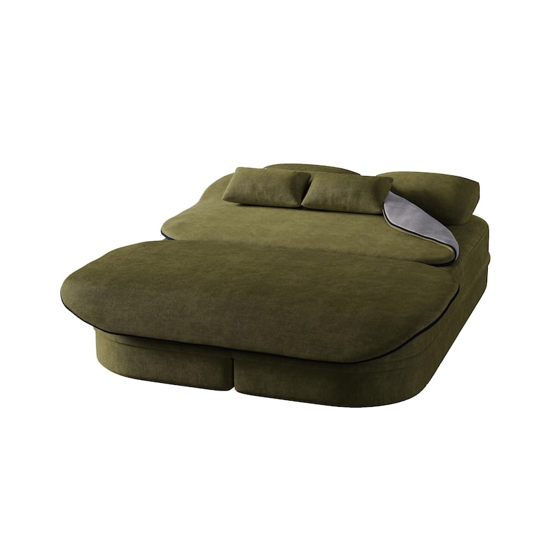75 inch 2 in 1 Foldable Sofa Convertible Sleeper Foam with Blanket Chenille Floor Sofa