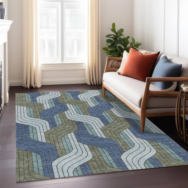 Machine Washable Indoor/ Outdoor Modern Pathway Chantille Rug