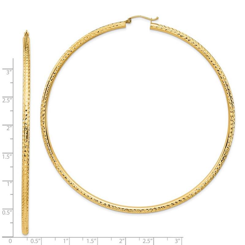 Curata 14k Yellow Gold Lightweight 90x3mm Sparkle Cut Hoop Earrings
