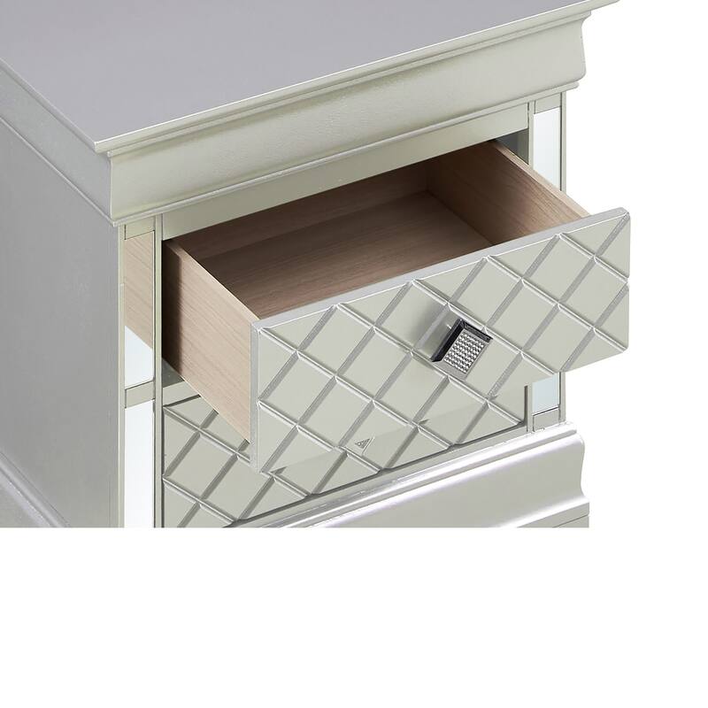 2-Drawer Mirrored Nightstand - 24" - Silver