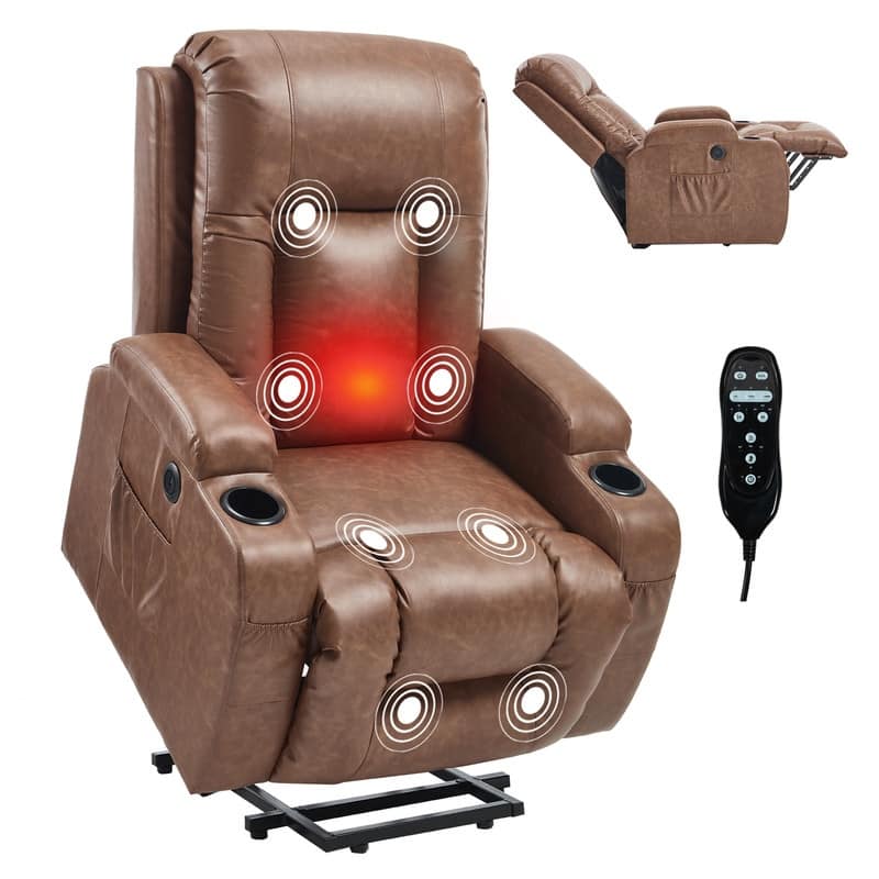 PU Infinite Position Power Lift Recliner with Massage, Heat & USB Charging - 350 LB Capacity