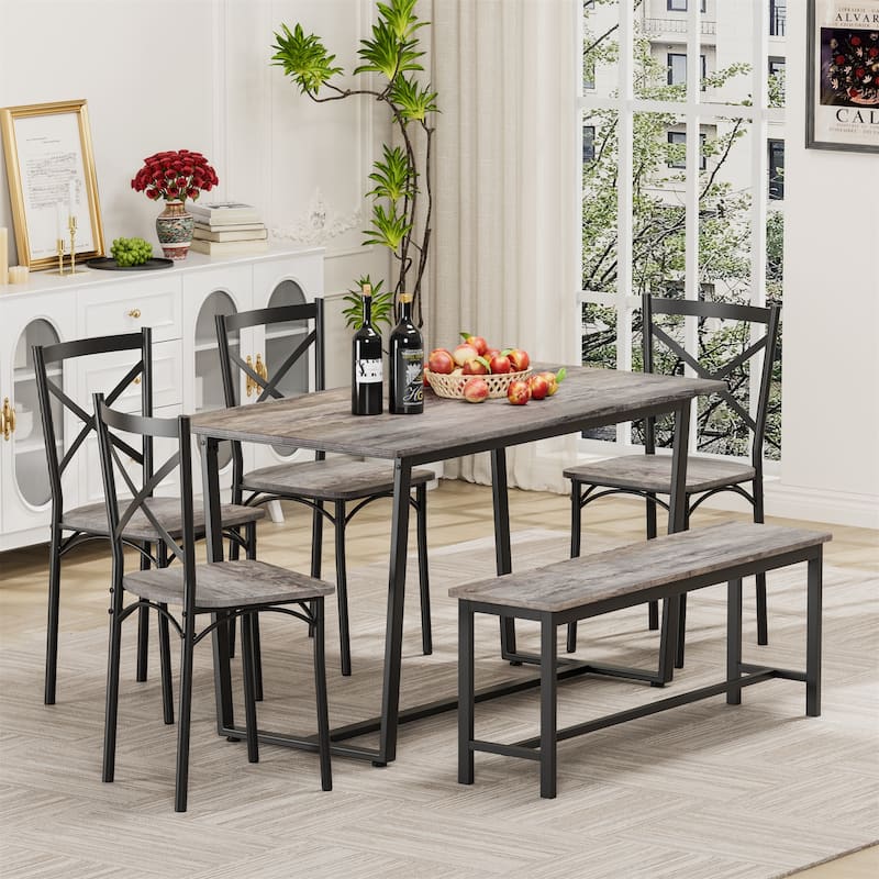 6-Piece Dining Table Set, Kitchen Breakfast Nook Table with Chairs