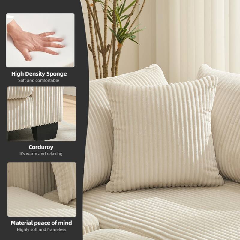 114" Corduroy U-Shaped Sleeper Sofa with Pull-Out Bed, 4 Back Cushions and 2 Throw Pillows