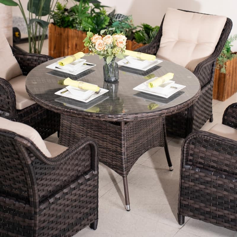Modern 5-piece Outdoor Dining Set with Round Table and 4 Chairs