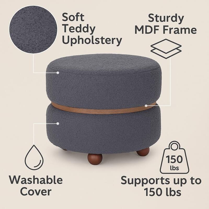 Aria Home Double Pouf Round Upholstered Vanity Stool and Ottoman