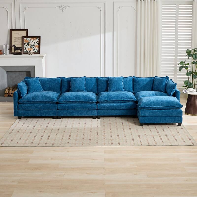 Roomfitters Large Upholstered 4-Seater Sofa with Plush Cushions and Pillows, Modern Cloud Couch for Living Room