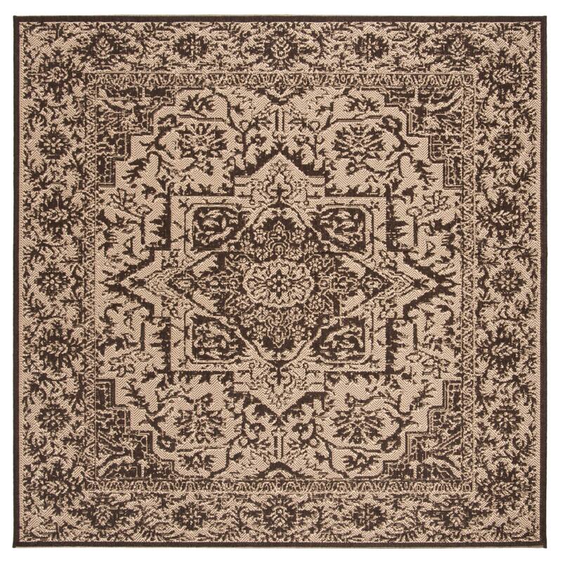 SAFAVIEH Beach House Pouline Indoor/ Outdoor Waterproof Patio Backyard Rug - 6'7" Square - Creme/Brown