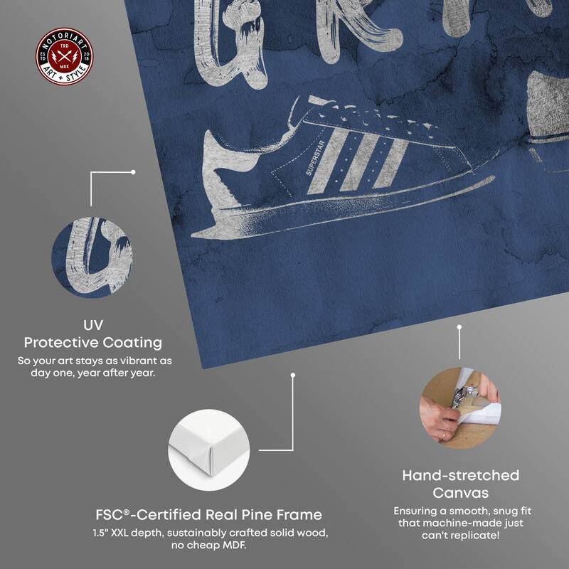 Notoriart Grind Sneakers Navy Gallery Wrapped Sneaker 1 Piece Canvas Wall Art