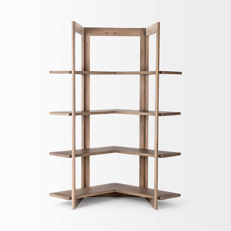 Turnbull I Light Brown Wood Four Shelf Corner Shelving Unit - 57.0L x 35.0W x 72.0H