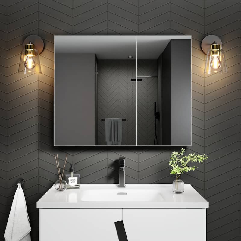 Modland 30"-36"W x 24"H Double Door Bathroom Medicine Cabinet with Mirror,Aluminum Frame - 30"x24"