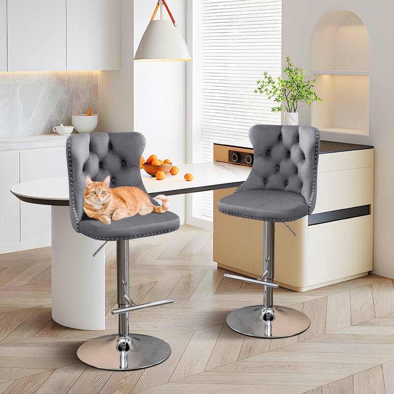 Velvet Adjustable Swivel Counter Height Barstools Set of 6