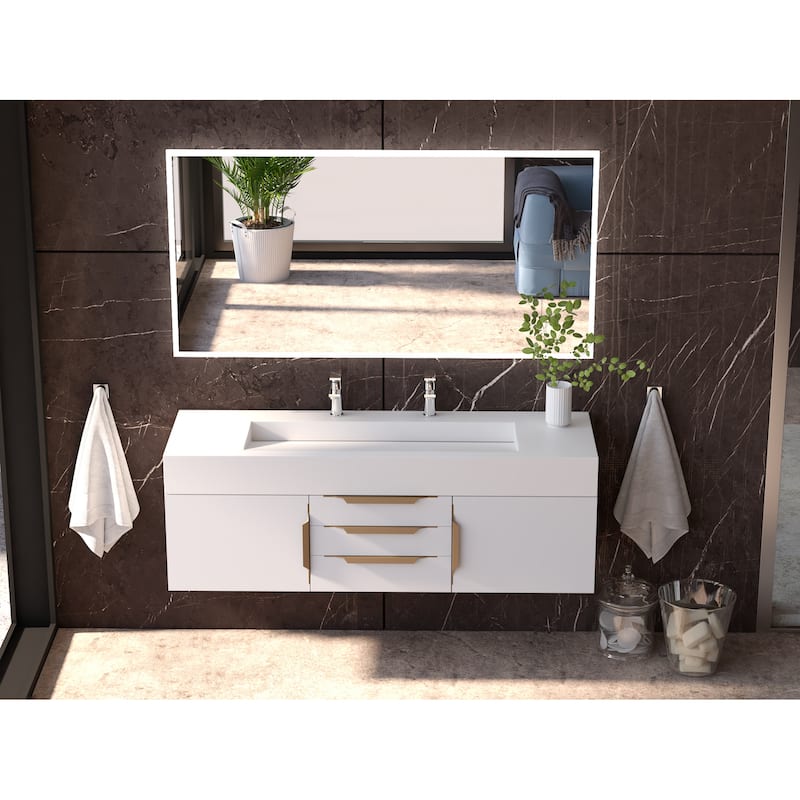 Nile 60" Wall Mounted Bathroom Vanity Set w/ White Top