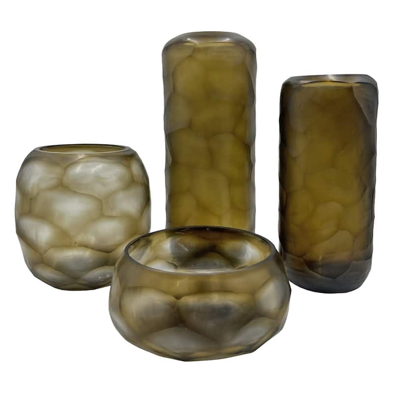Set of 4 Decorative Handmade Glass Rustic Artistry Vase in Brown